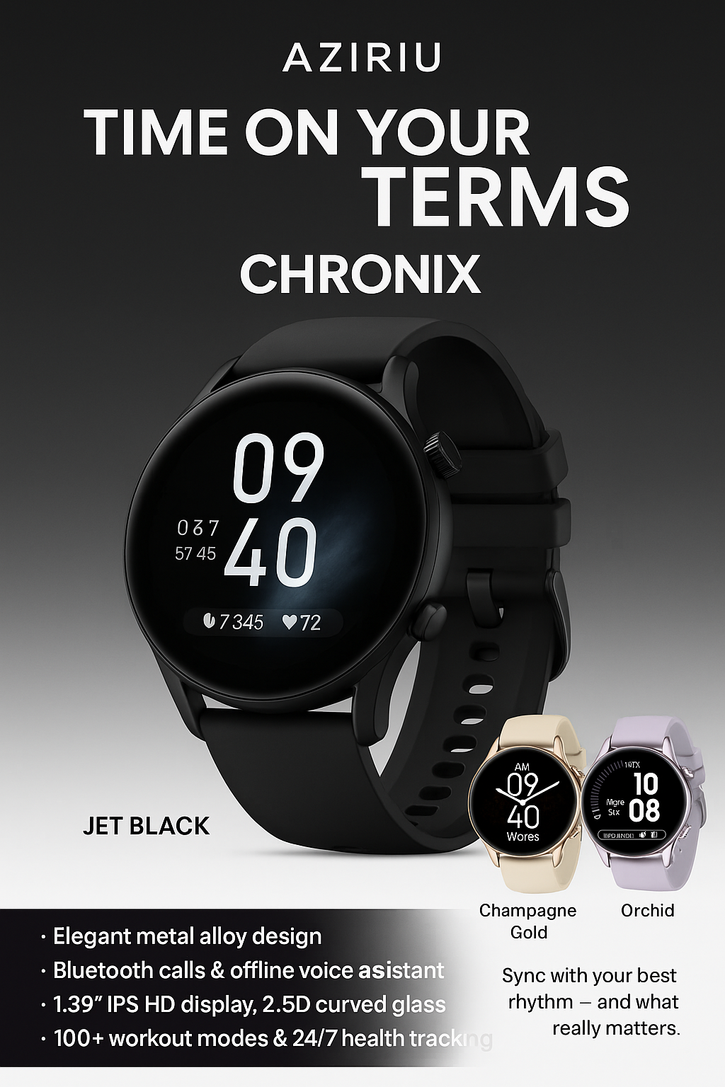 Aziriu Chronix – Premium Smartwatch with Voice Calling, AMOLED Display & Fitness Tracking