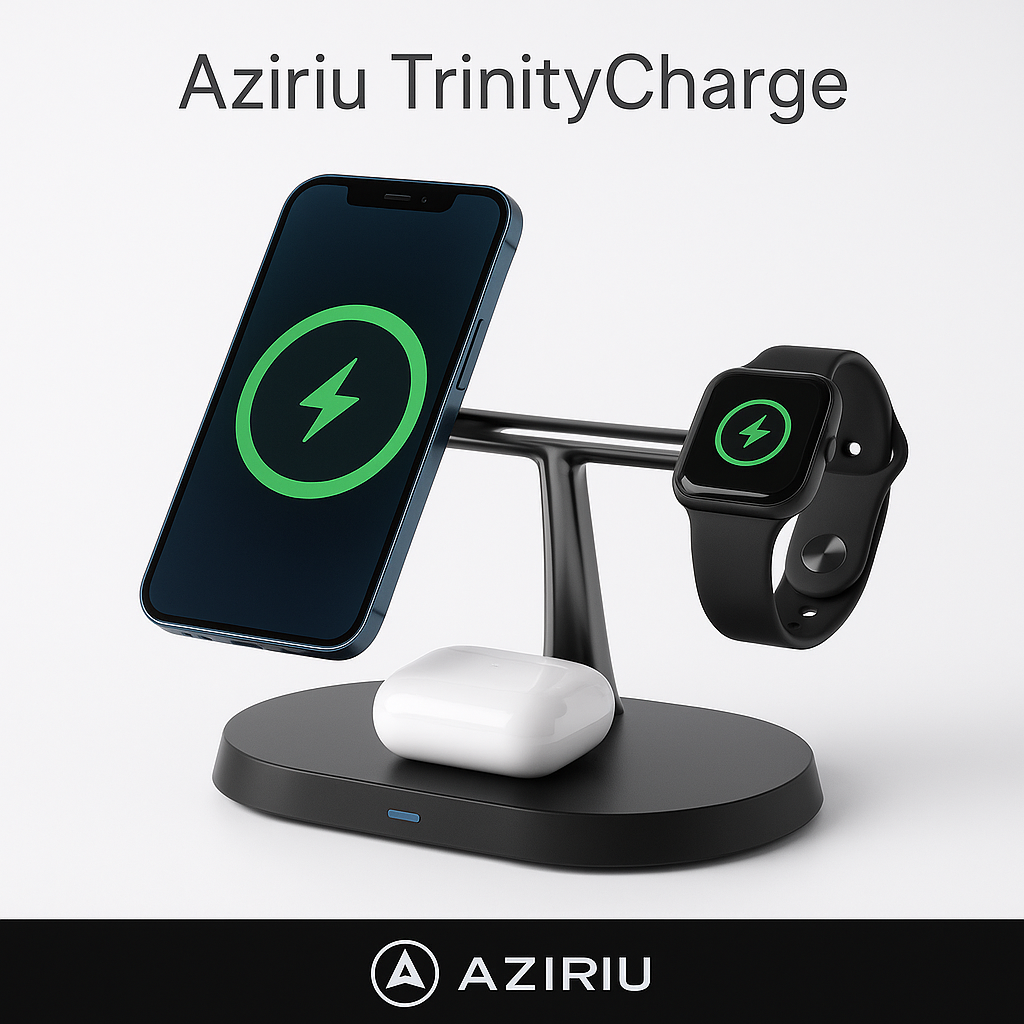 Aziriu TrinityCharge – 3-in-1 Magnetic Charging Dock for Cell Phone, Watch and Headphones | Wireless Charger 100W