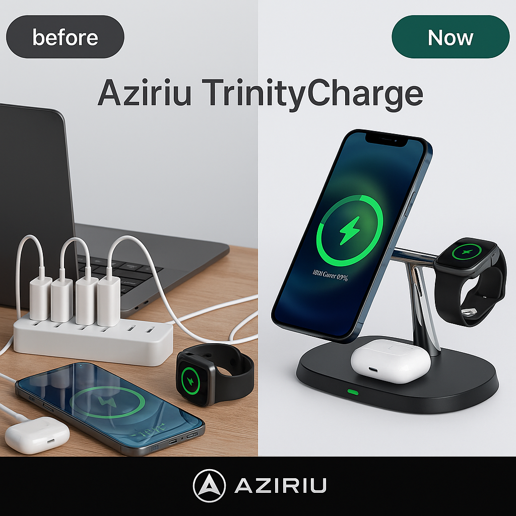 Aziriu TrinityCharge – 3-in-1 Magnetic Charging Dock for Cell Phone, Watch and Headphones | Wireless Charger 100W