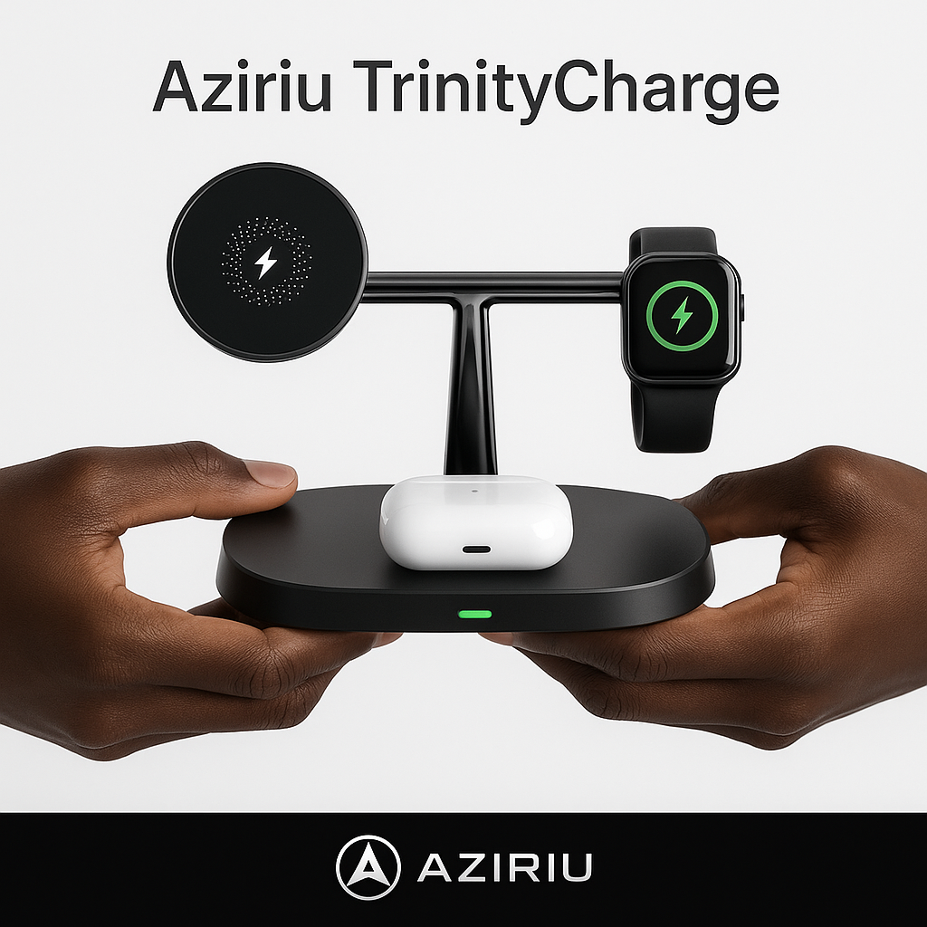 Aziriu TrinityCharge – 3-in-1 Magnetic Charging Dock for Cell Phone, Watch and Headphones | Wireless Charger 100W