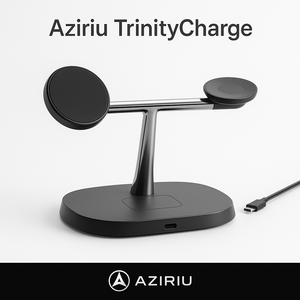 Aziriu TrinityCharge – 3-in-1 Magnetic Charging Dock for Cell Phone, Watch and Headphones | Wireless Charger 100W