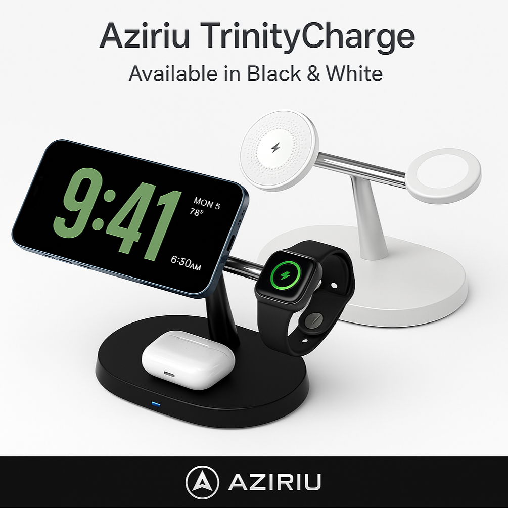 Aziriu TrinityCharge – 3-in-1 Magnetic Charging Dock for Cell Phone, Watch and Headphones | Wireless Charger 100W