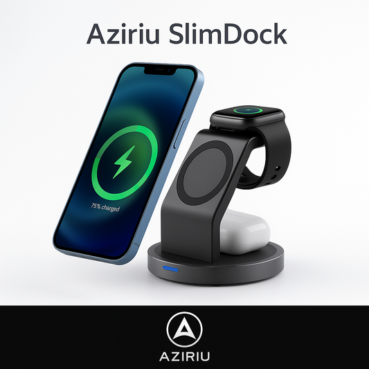 Aziriu SlimDock – 3-in-1 Minimalist Wireless Charging Station for iPhone, Apple Watch and AirPods | 15W MagSafe Magnetic Fast Charger